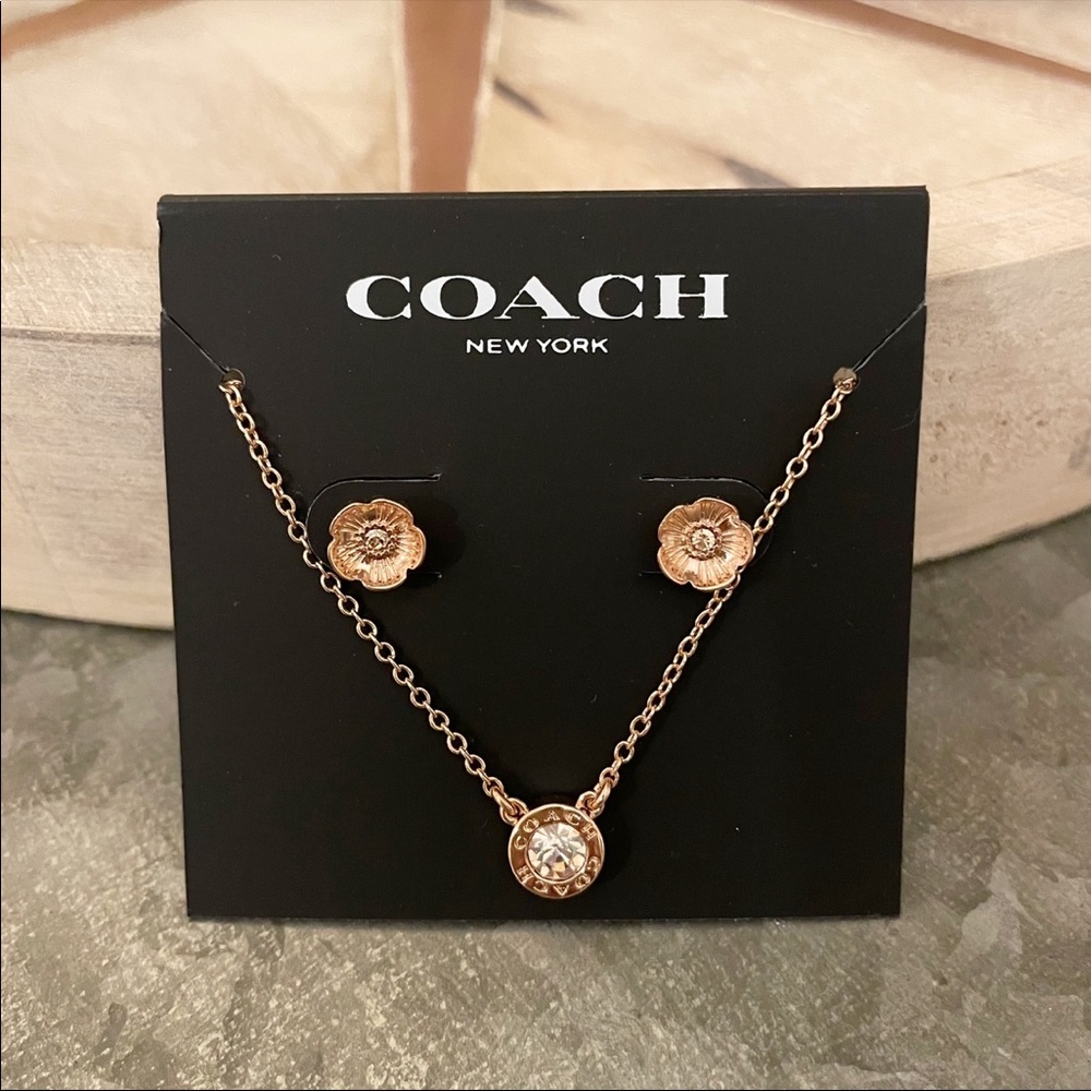 Coach Open Circle Necklace & Tea Rose Stud Set
